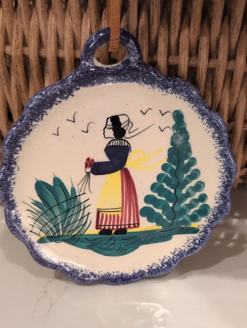 Henriot Quimper Pottery Dish Wall Plaque Breton Woman & Man France Set of 2
